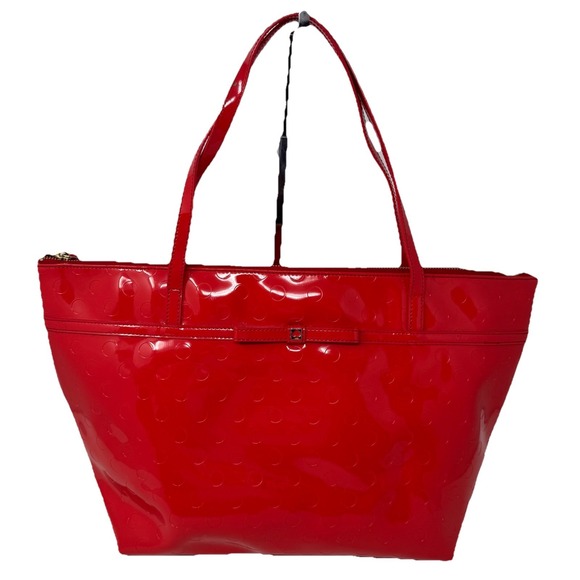 Kate Spade Red Polka Dot Chili Red Patent‎ Leather Shoulder Tote Bag Large - Picture 1 of 11